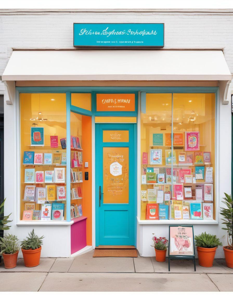 A brightly lit, cheerful storefront bursting with colorful, quirky greeting cards displayed with funny illustrations and witty captions. Customers are laughing and chatting while exploring the unique card designs. The overall vibe is vibrant and playful. vector art, vibrant colors, white background.